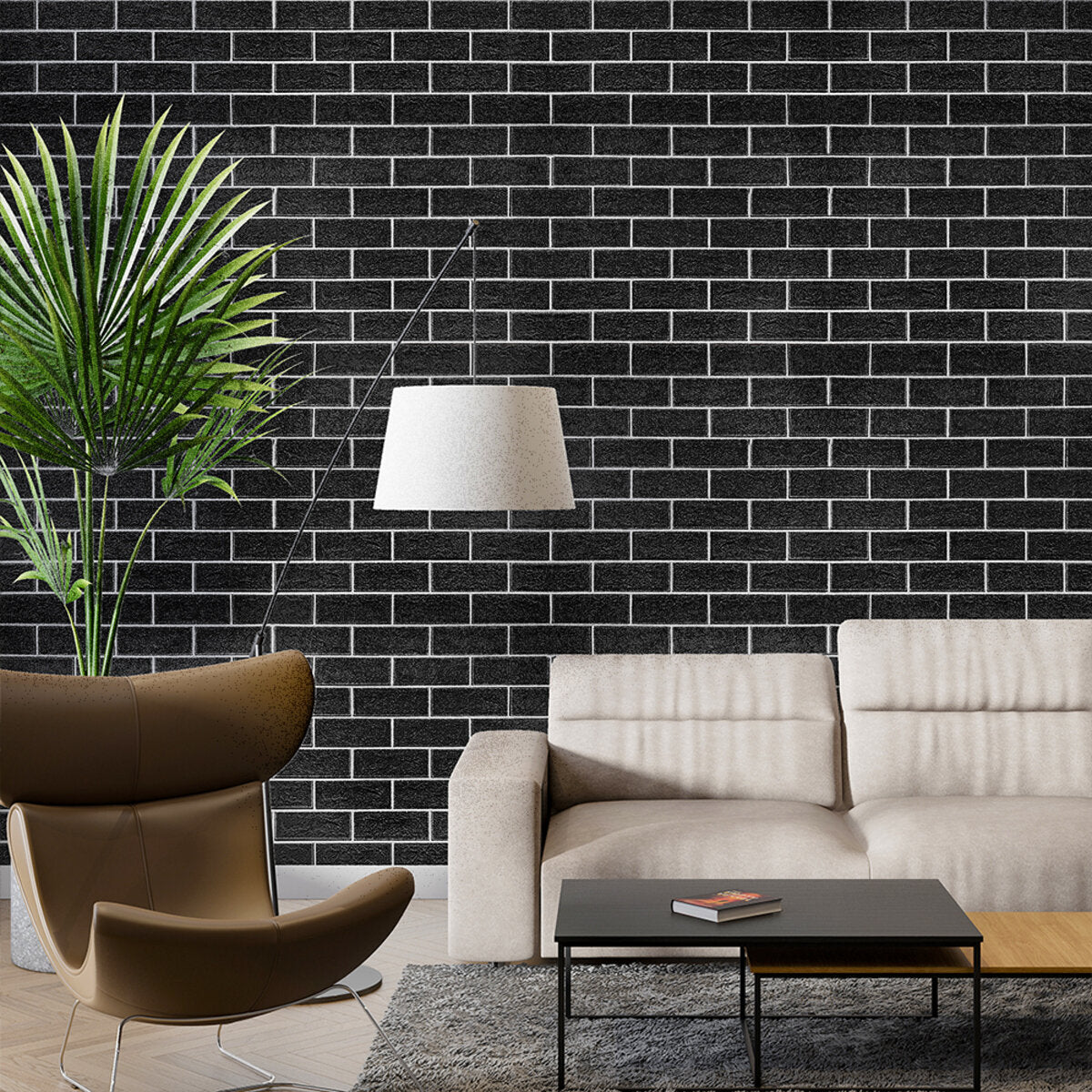 Панель стінова 700х700х5мм Чорна цегла з білим SW-00001503