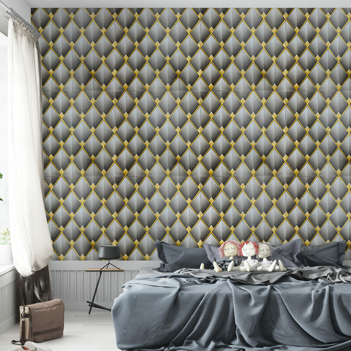 Панель стінова 3D 700х700х4мм Ромб сірий SW-00001986