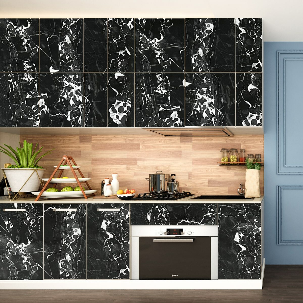 Самоклеюча плівка 0,45х10м х 0,07мм Чорний мармур з білим SW-00001280