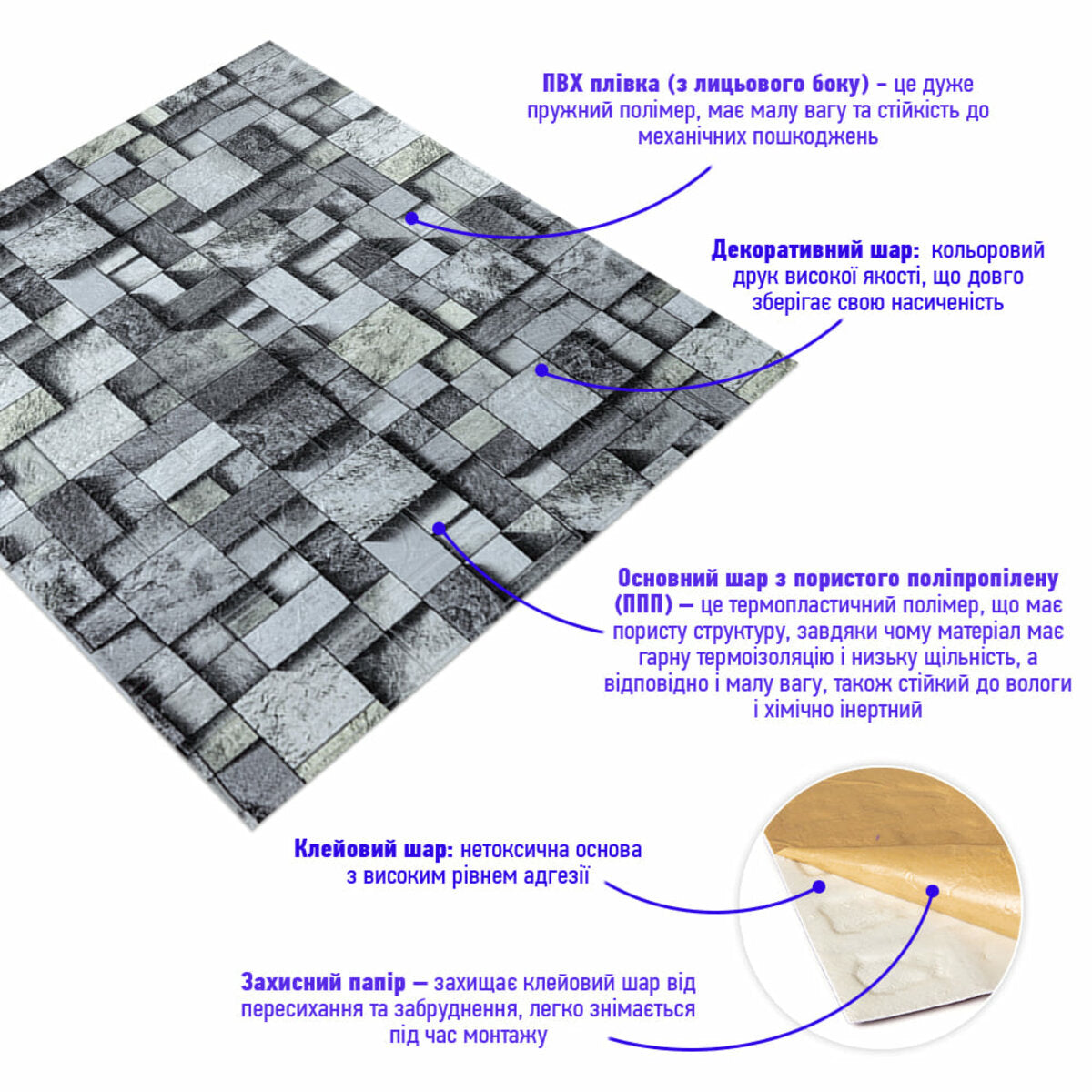 Панель стінова 700х770х3мм Графітовий кубік SW-00001996
