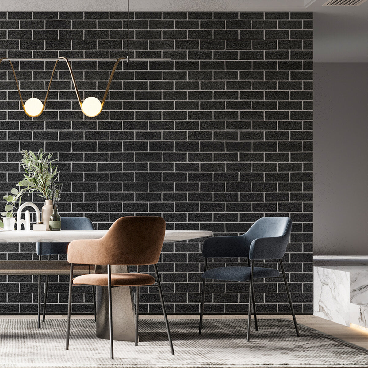 Панель стінова 700х700х5мм Чорна цегла з білим SW-00001503