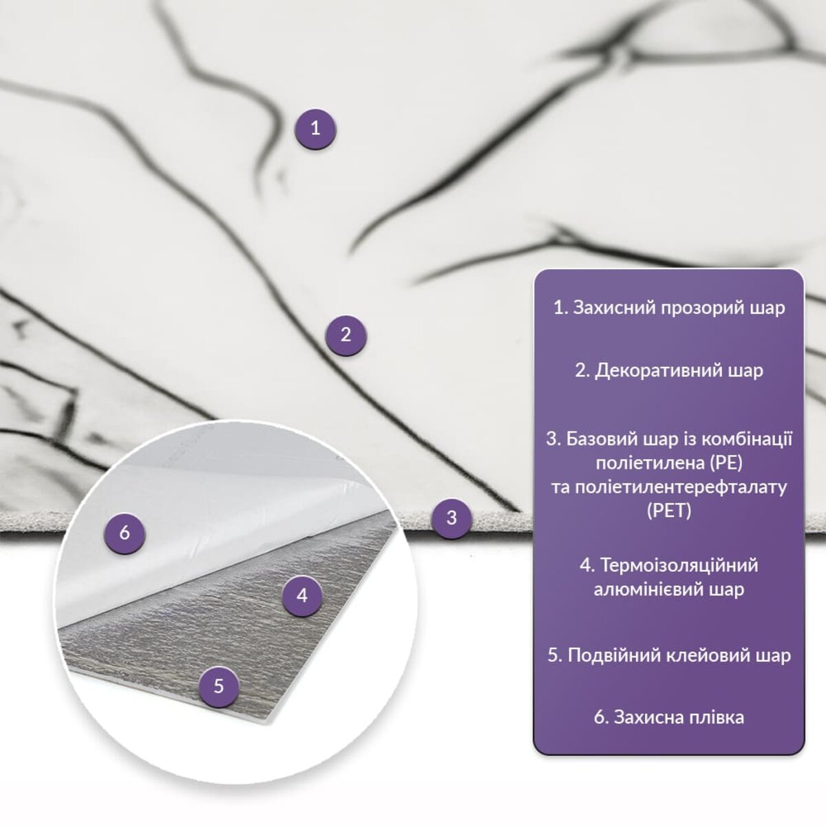 Самоклеюча стінова PET плитка в рулоні 1200х3000х2мм SW-00002665