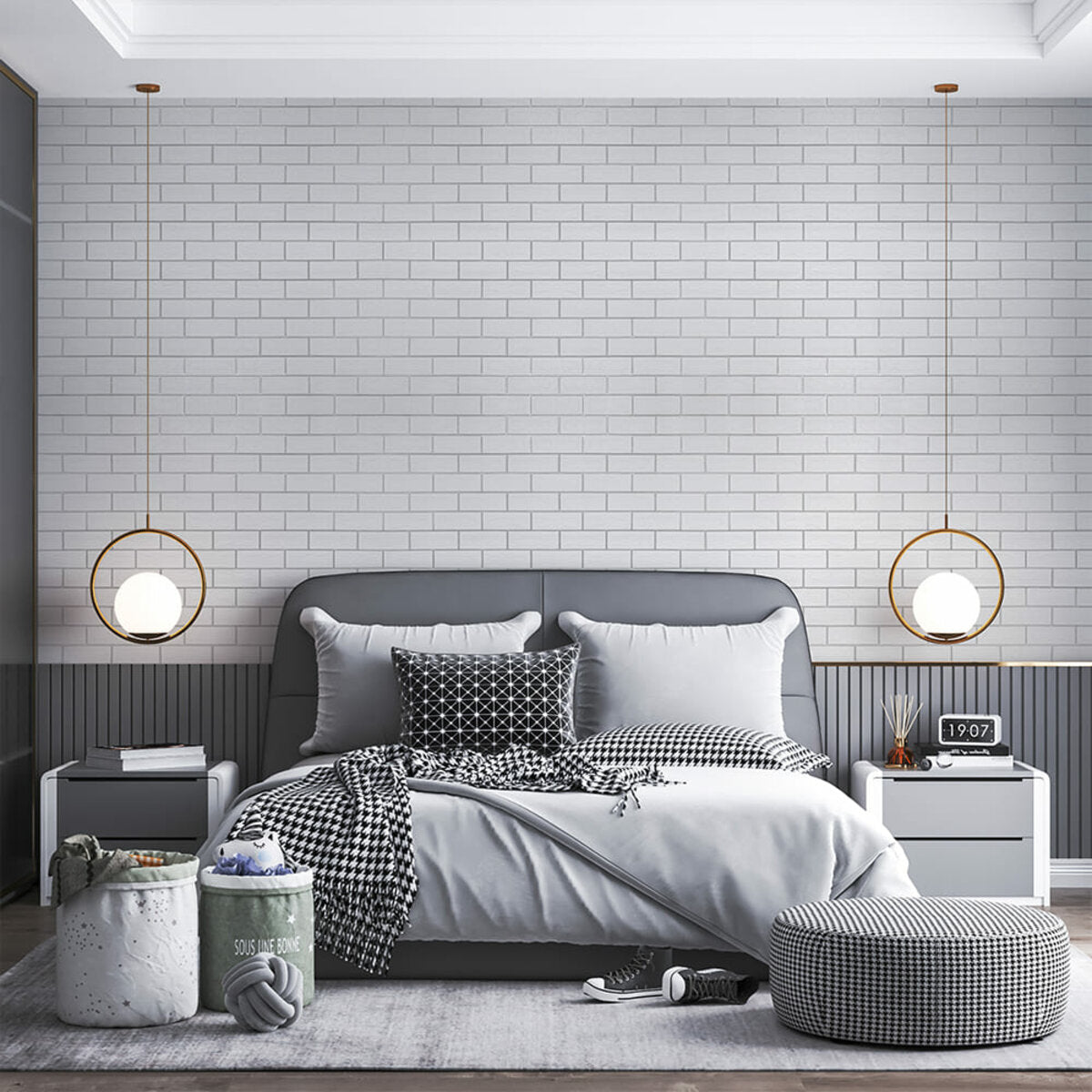 Панель стінова 700х700х5мм Біла цегла зі сріблом SW-00001502