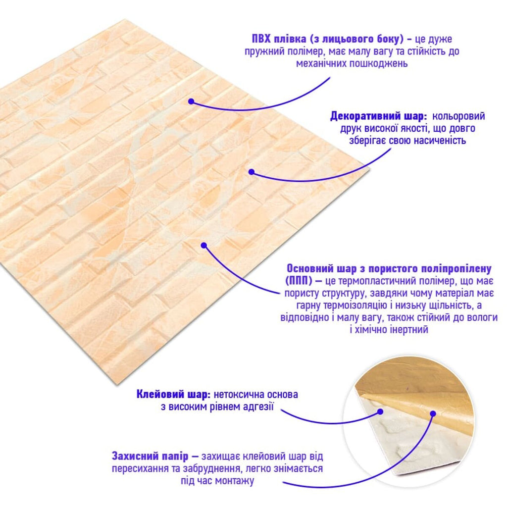 3D панель самоклеюча кладка 700х770х7мм Жовто-біла (039) HO-00000563