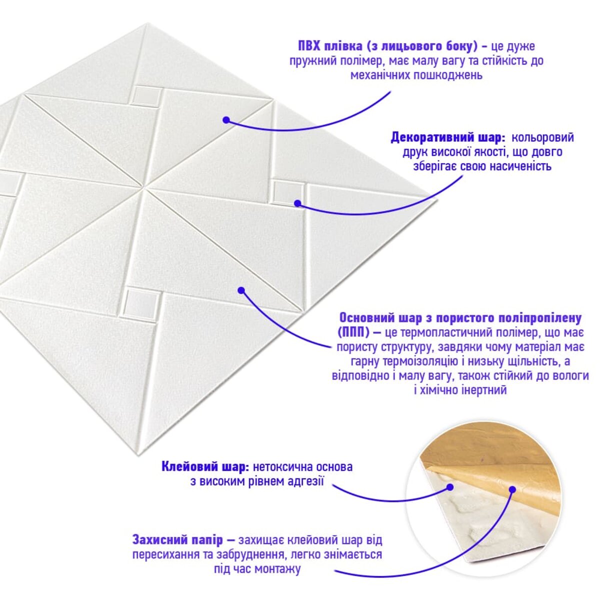 Самоклеюча декоративна настінно-стельова 3D панель 680х670х5.5мм Орігамі (173) HO-00000182