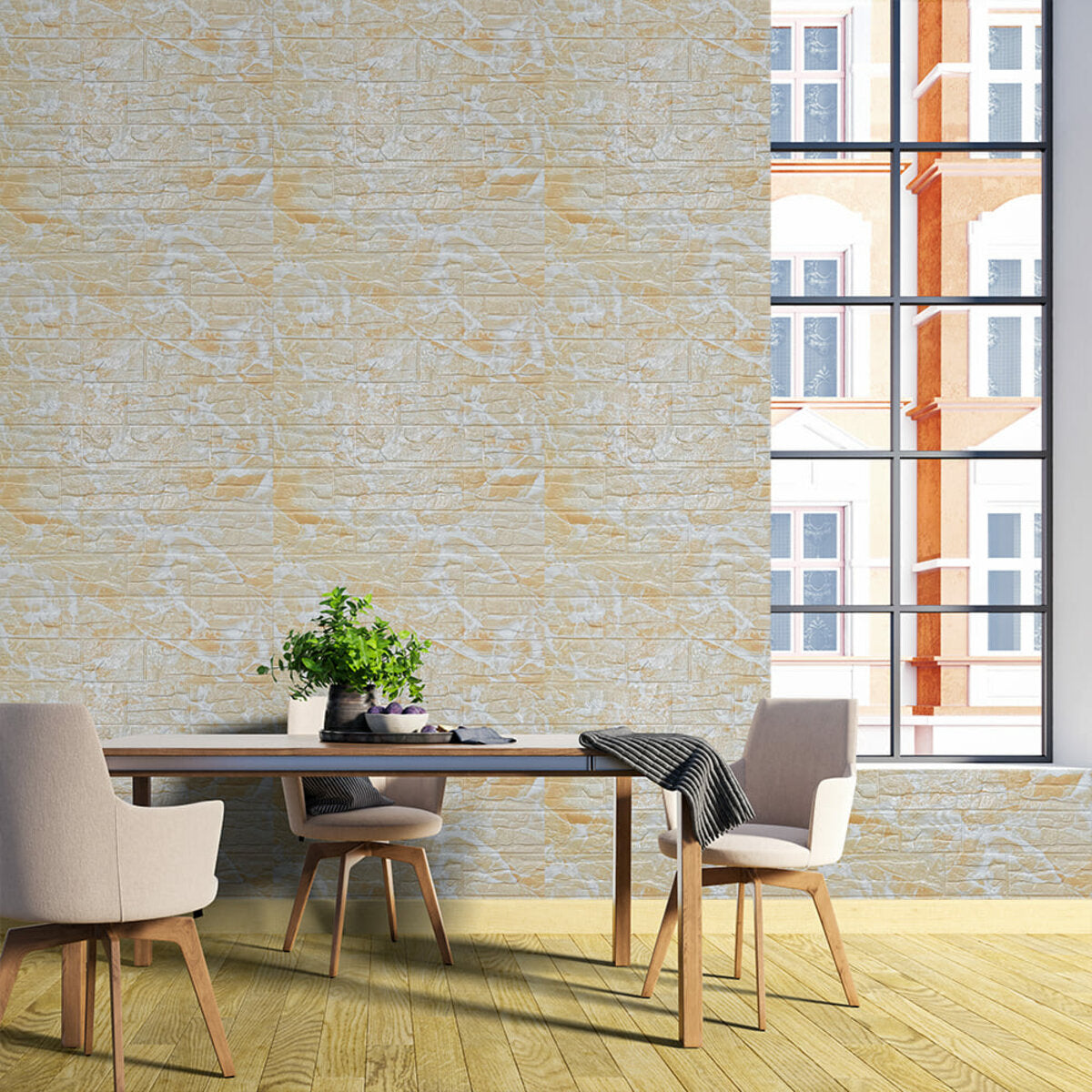 Самоклеюча декоративна 3D панель Камінь бежева рвана цегла700х770х3мм (157) HO-00000486