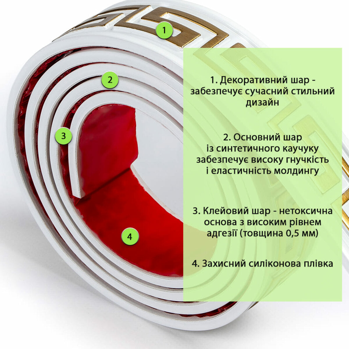 Молдинг 3000х50х6 мм Білий із золотом HO-00002688
