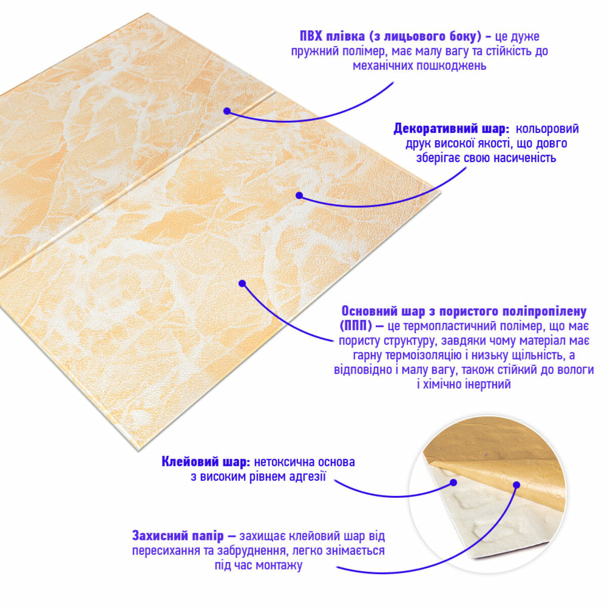 Самоклеюча 3D панель 700х700х4мм Персиковий мармур HO-00001343