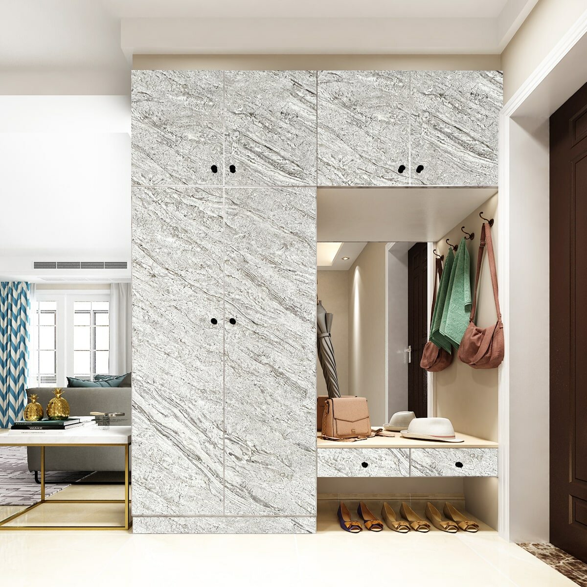 Самоклеюча плівка 0,45х10м х 0,07мм Біло-сірий мармур HO-00001275