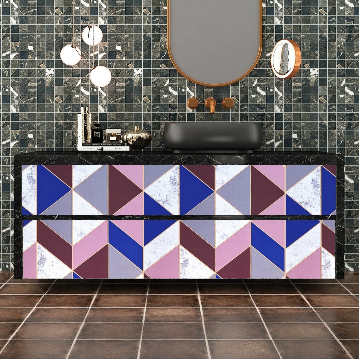 Самоклеюча плівка 0,45х10м х 0,07мм Рожеві трикутники SW-00001225