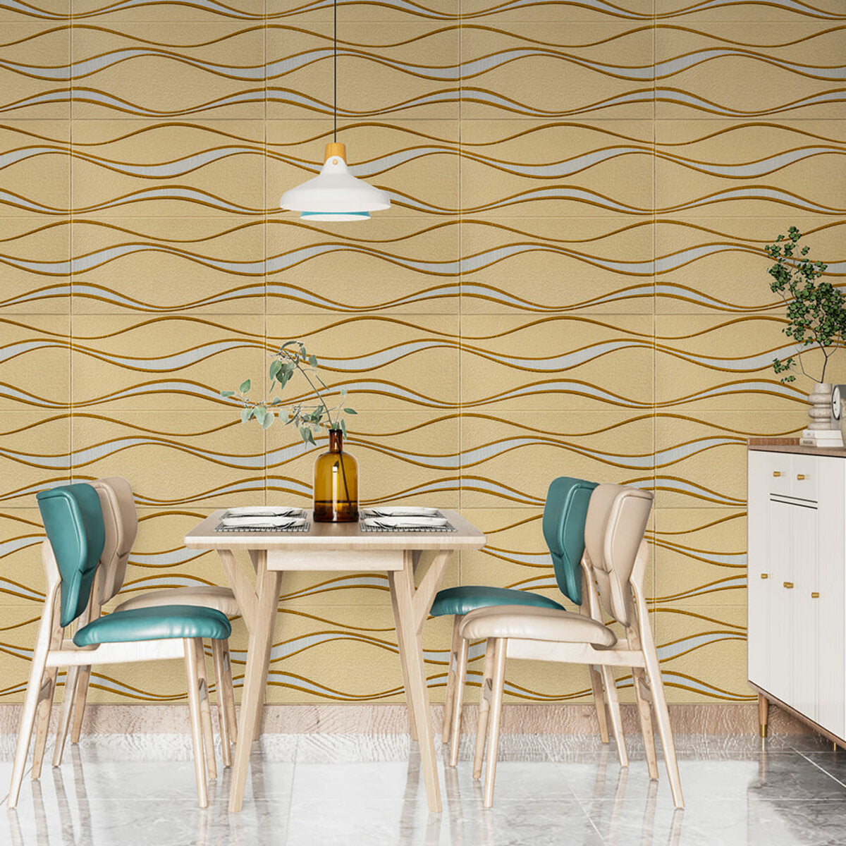 Самоклеюча 3D панельі 700x700x5мм золоті хвилі (194) HO-00000766