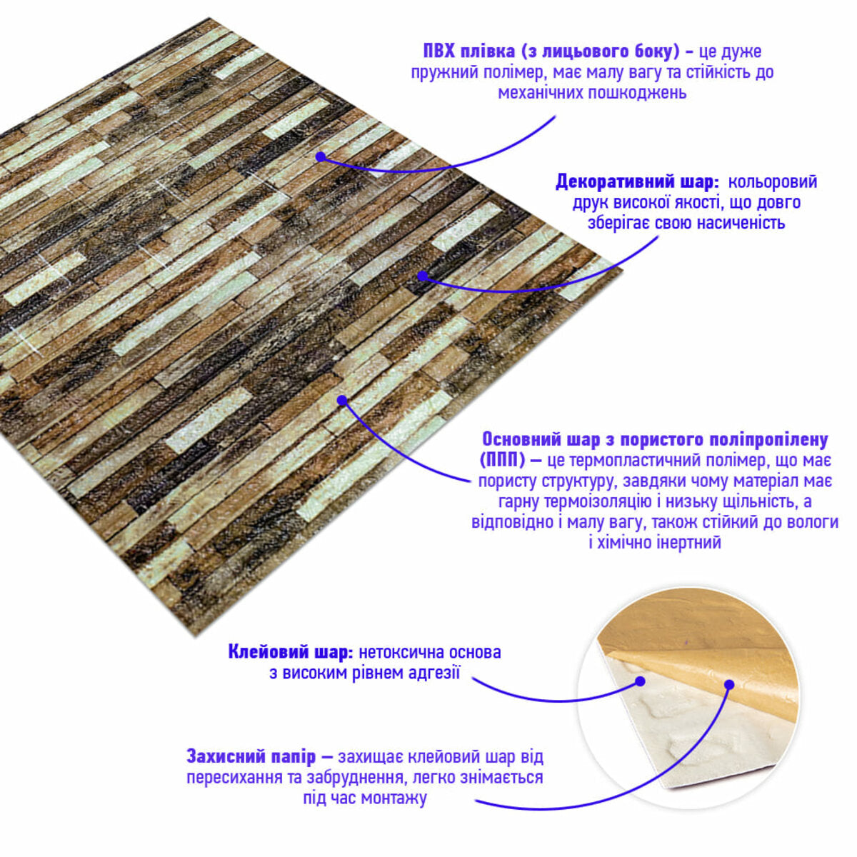 Самоклеюча декоративна панель 700x770x6мм Мікс цегла (343) HO-00000890