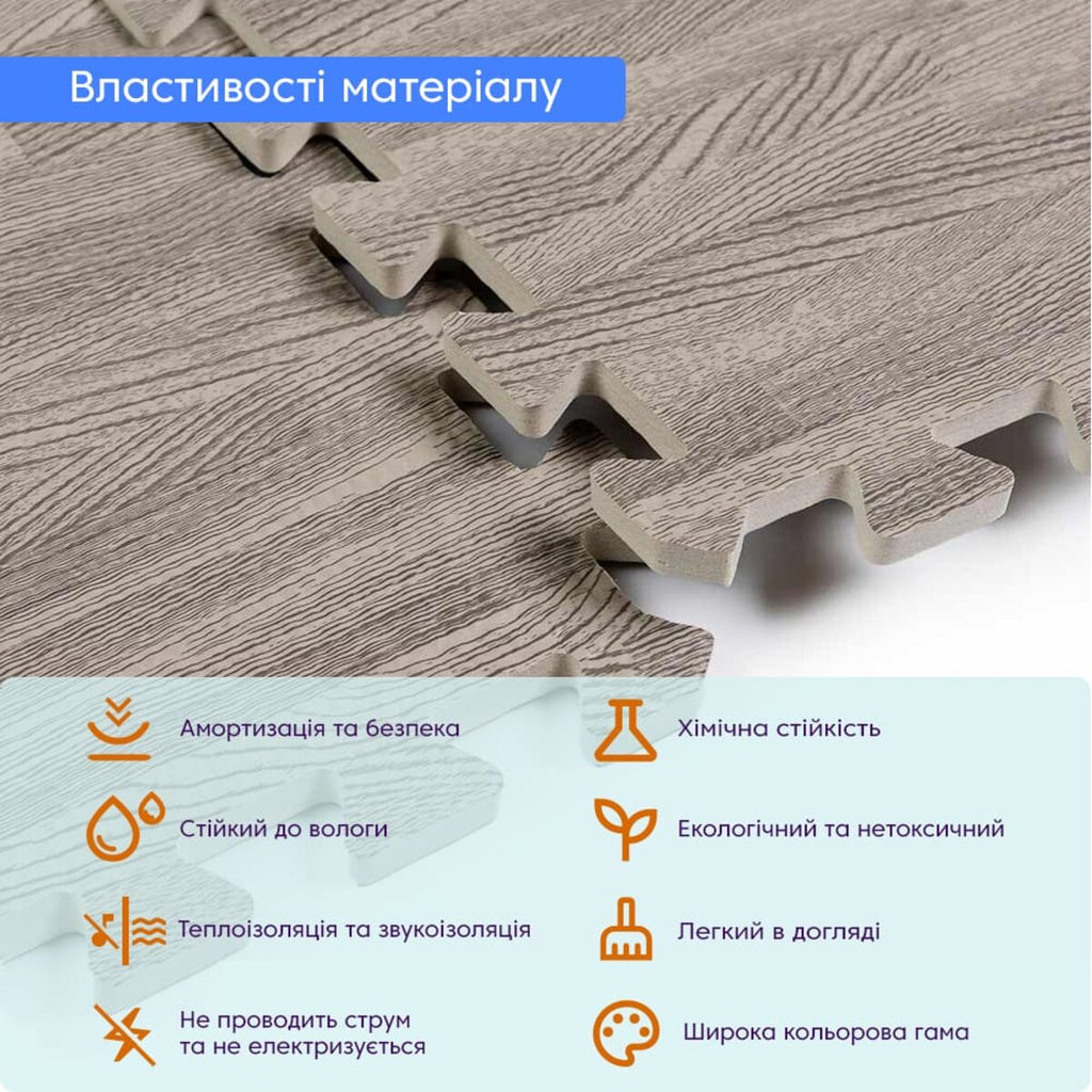 Підлога пазл - модульне підлогове покриття 600x600x10мм Сіре дерево (МР9) SW-00000209