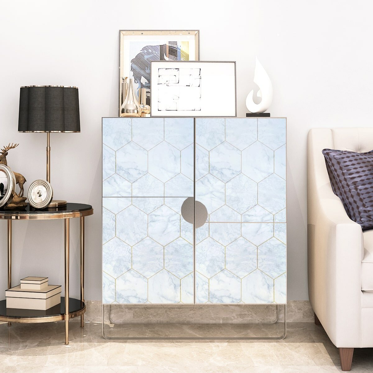 Самоклеюча плівка 0,45х10м х 0,07мм Малахітовий мармур золоті соти HO-00001214