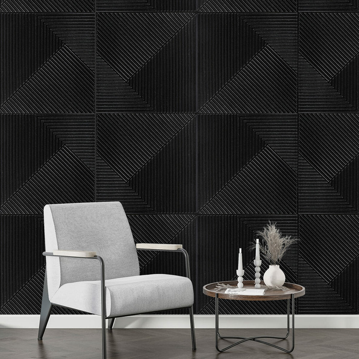 Самоклеюча декоративна 3D панель 500х500х5мм Бамбук Чорний HO-00002881