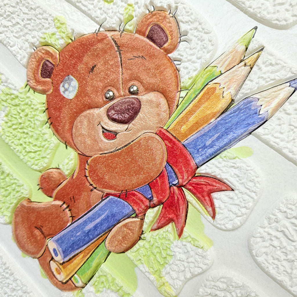 Панель стінова 3D 700х700х4мм Ведмедики на білому фоні SW-00001975