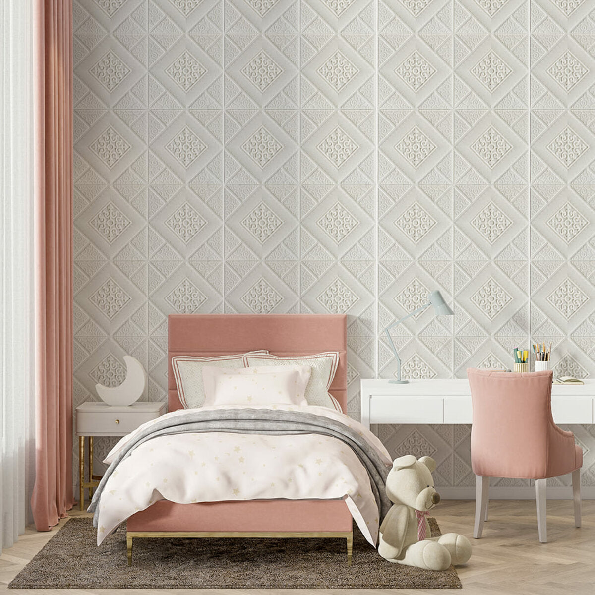 Самоклеюча декоративна настінно-стельова 3D панель вензеля в ромбі 700х700х5мм (374) HO-00000881