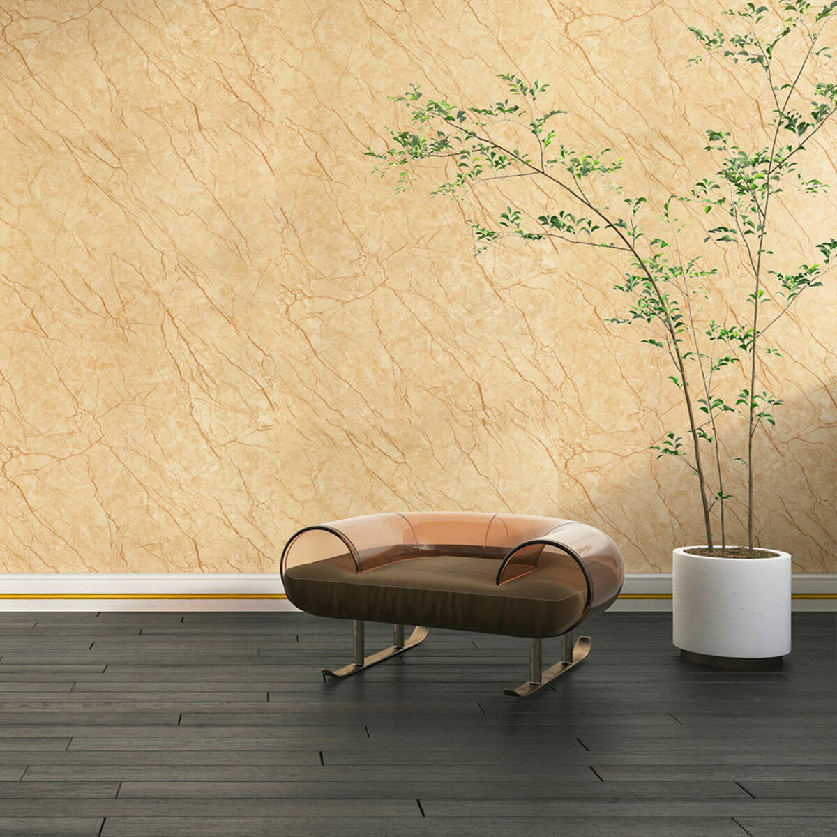 Плінтус РР самоклеючий 2300х70х4мм Білий з золотою смужкою (D) SW-00001832