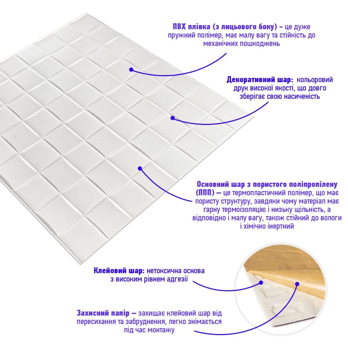 Самоклеюча декоративна 3D панель 700х700х5мм Плетіння (176) HO-00000189