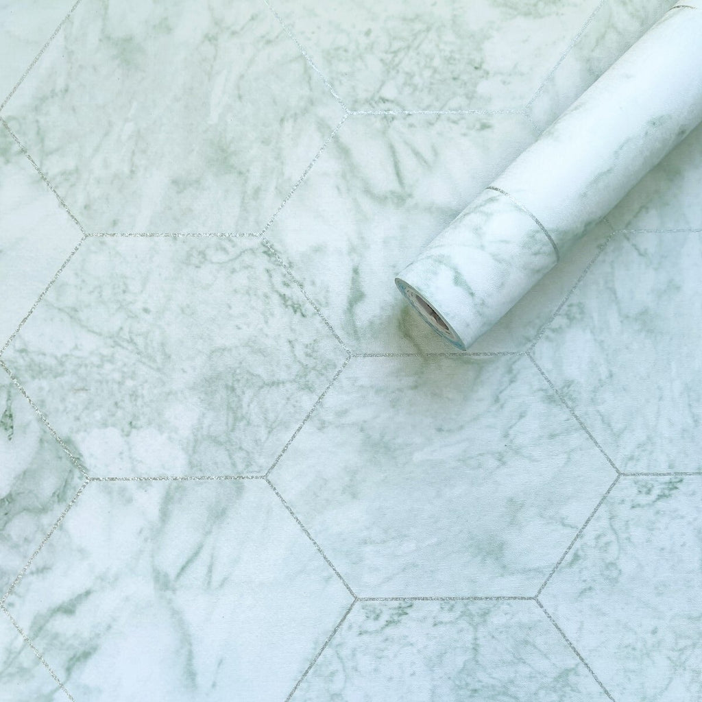 Самоклеюча плівка 0,45х10м х 0,07мм Нефритовий мармур срібні соти HO-00001215