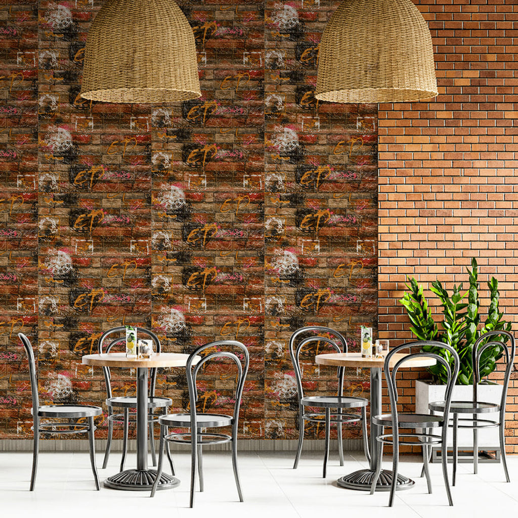 Декоративна 3D панель самоклейка 700х770х6мм Помаранчевий (цегла графіті) (025) SW-00000081