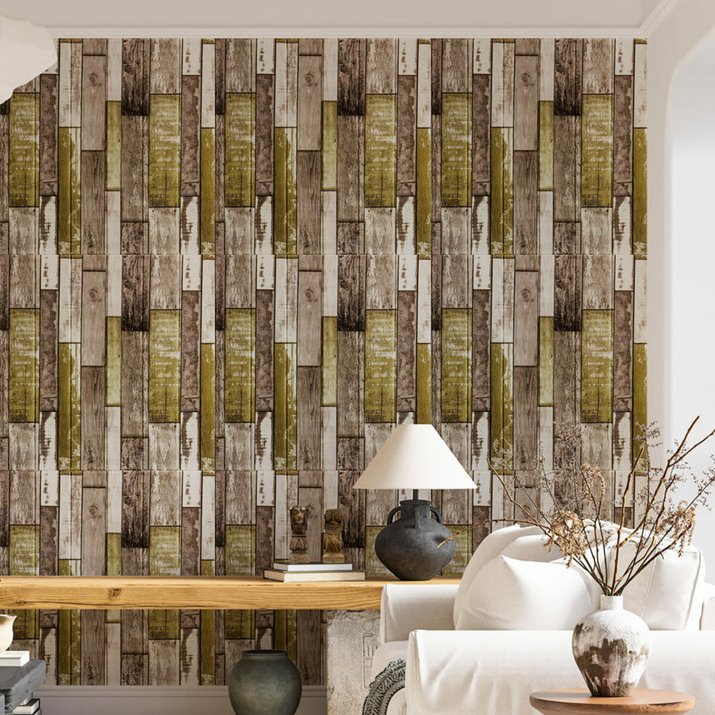 Самоклеюча декоративна 3D панель 700x700x4мм Зелено-коричневе дерево (378) HO-00000883