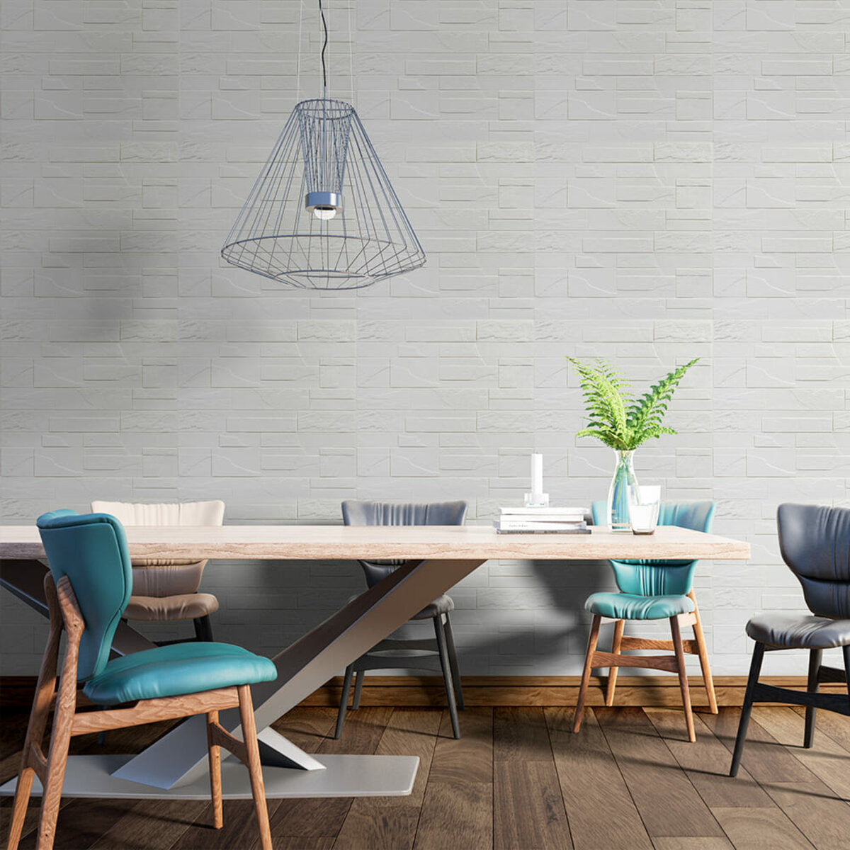 Самоклеюча декоративна 3D панель Камінь біла бита цегла700х770х5мм (180) HO-00000426