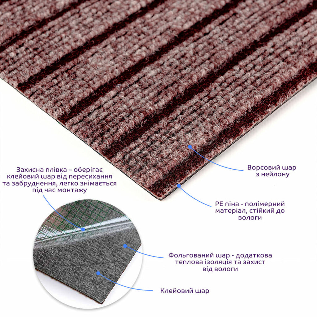 Самоклеюча плитка під ковролін моко 300х300х4,5мм SW-00002488