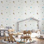 Панель стінова 3D 700х700х4мм Зірки та місяць на білому фоні SW-00001970