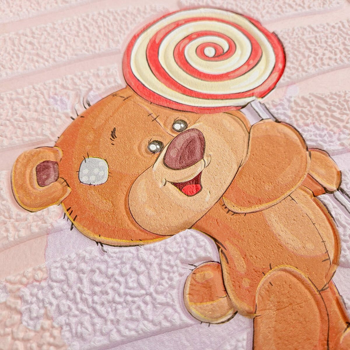 Панель стінова 3D 700х700х4мм Ведмедики на рожевому фоні SW-00001974