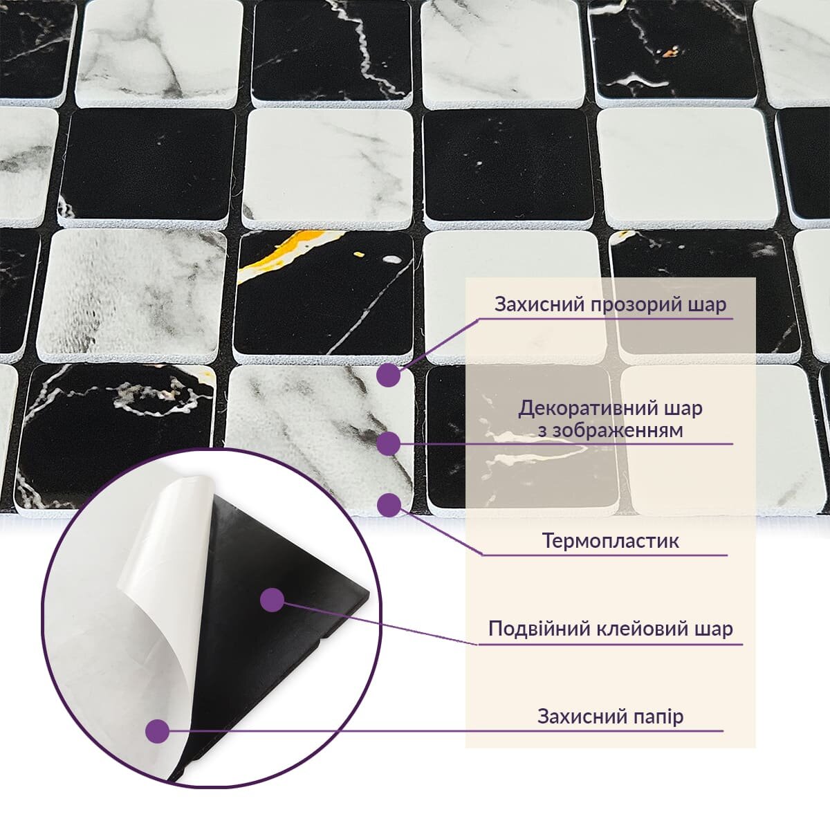 Самоклеюча PET мозаїка 300х300х4мм SW-00002448