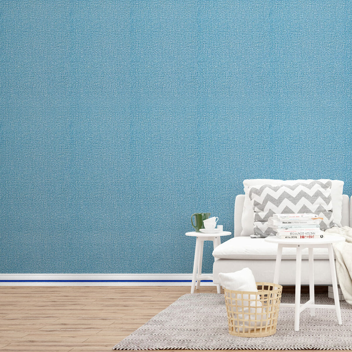 Плінтус РР самоклеючий 2300х70х4мм Білий з синьою смужкою (D) SW-00001831