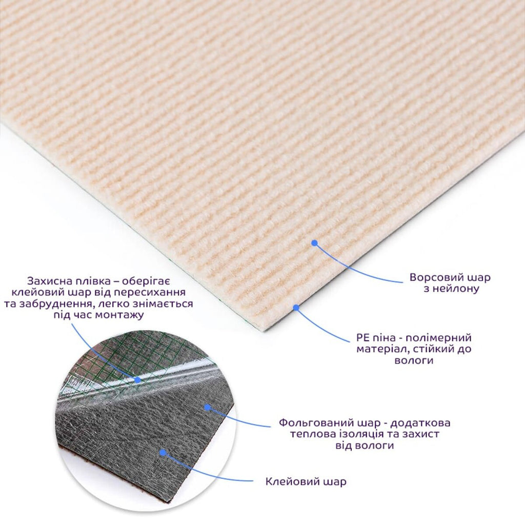 Самоклеюча плитка під ковролін молочний 600х600х4,5мм SW-00002483