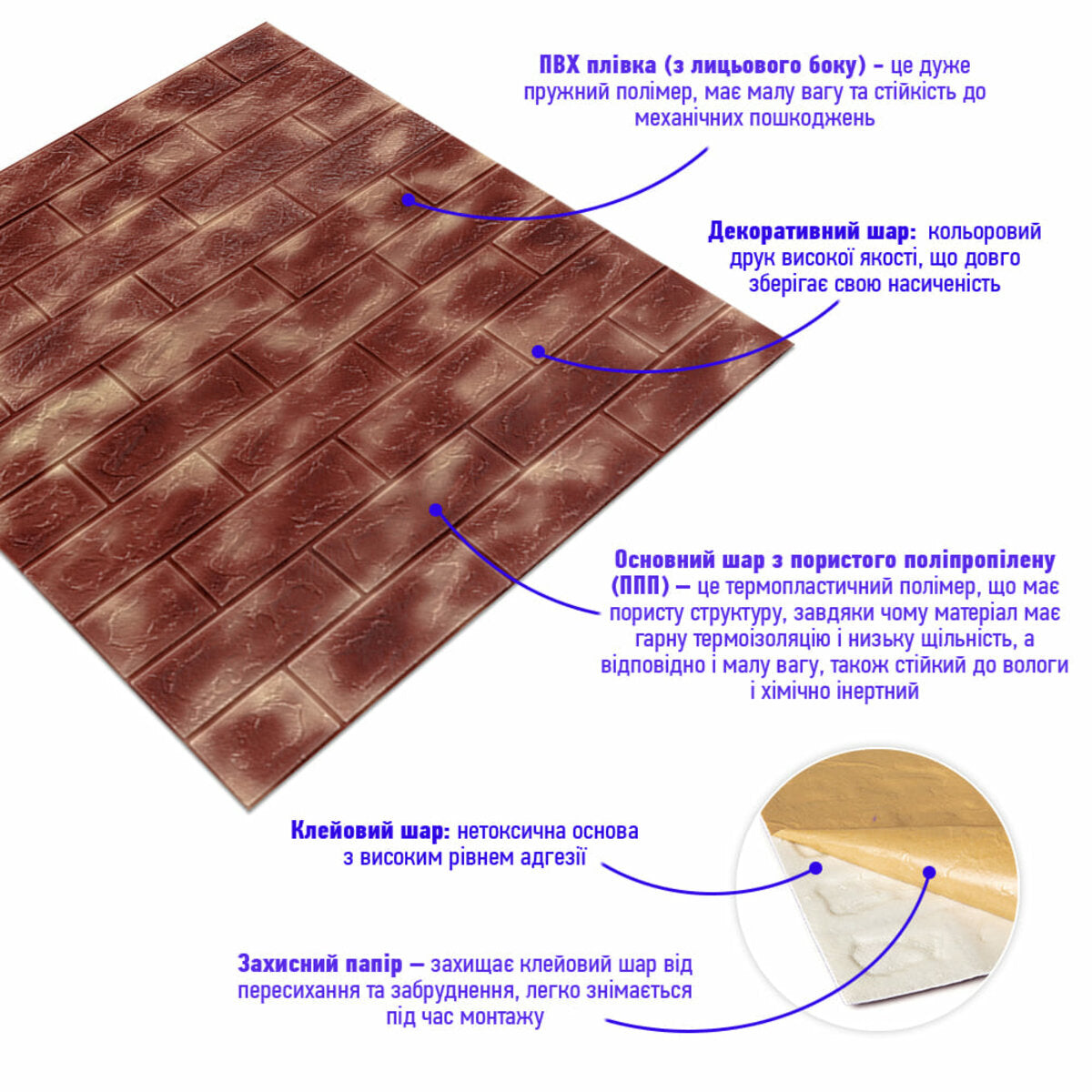 Декоративна 3D панель самоклейка 700х770х5мм Мармур коричневий з золотом (цегла) (361) SW-00000637