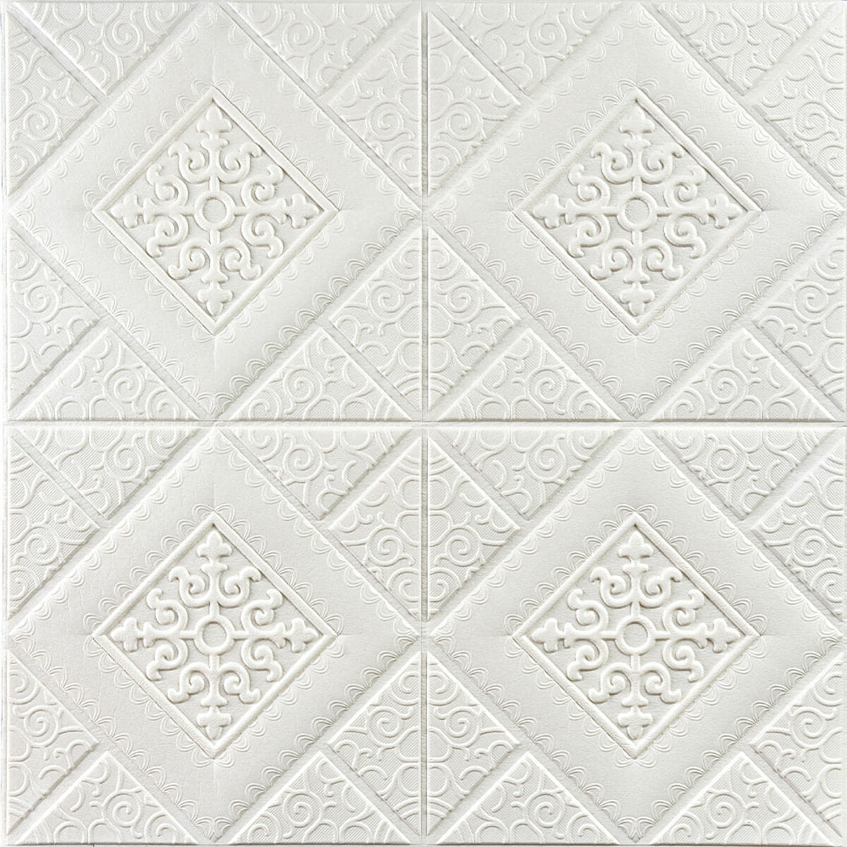 Самоклеюча декоративна настінно-стельова 3D панель вензеля в ромбі 700х700х5мм (374) HO-00000881