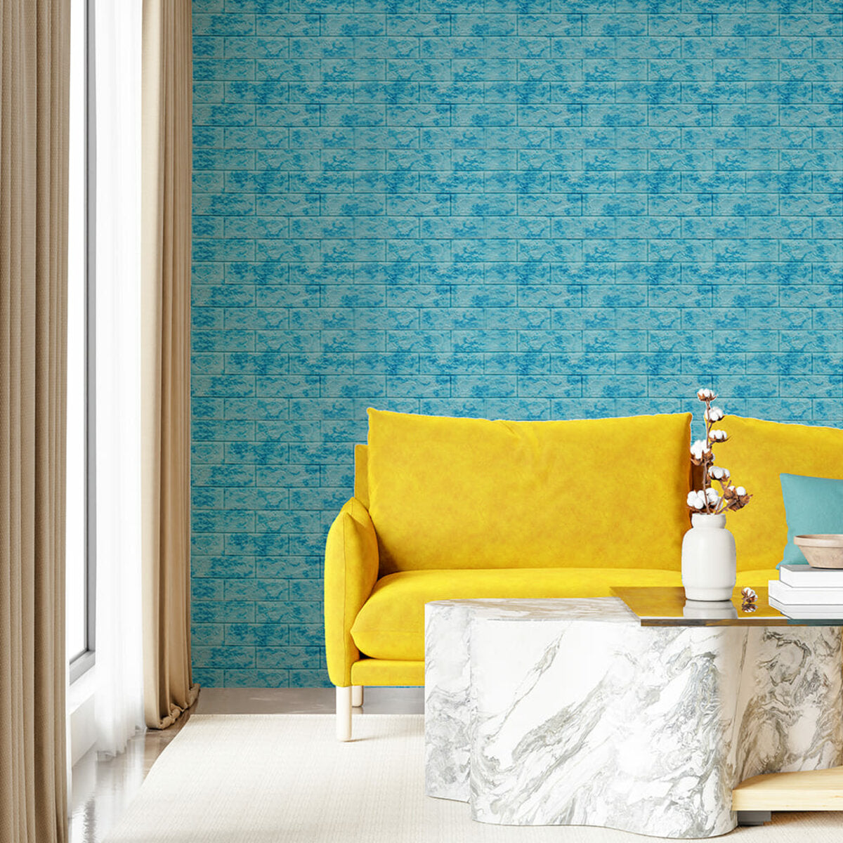 Декоративна 3D панель самоклейка 700х770х5мм Мармур блакитний (цегла) (065) HO-00000033