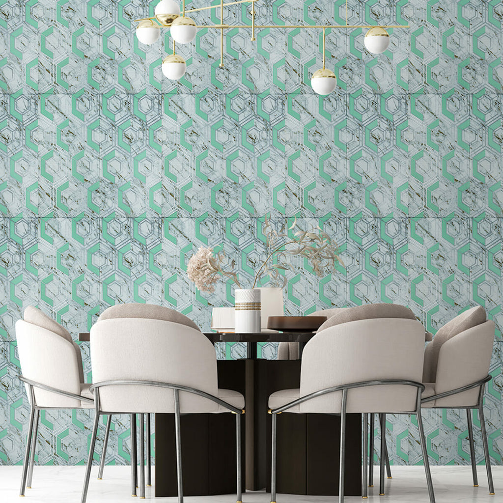 Панель стінова 3D 700х700х4мм Сіро-зелені стільники мармур SW-00002006