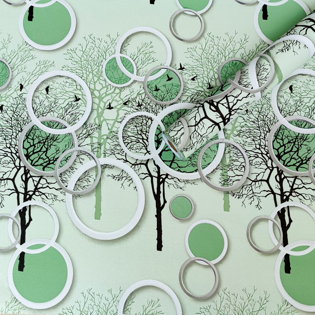 Плівка самоклеюча на паперовій основі 0,45х10м х 0,07мм Чорні та зелені дерева SW-00002440