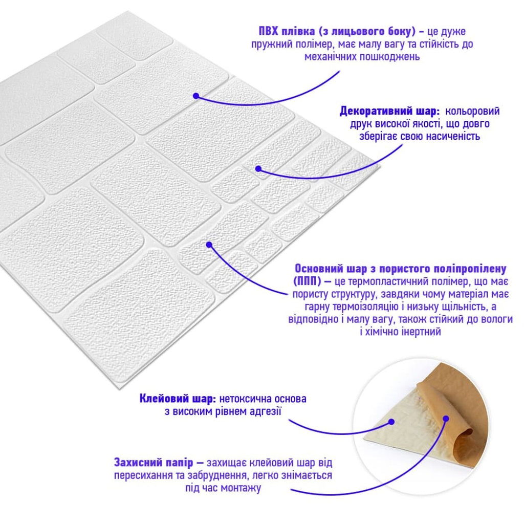 Самоклеюча 3D панель 700х700х6мм Камінь білий (151) HO-00001155