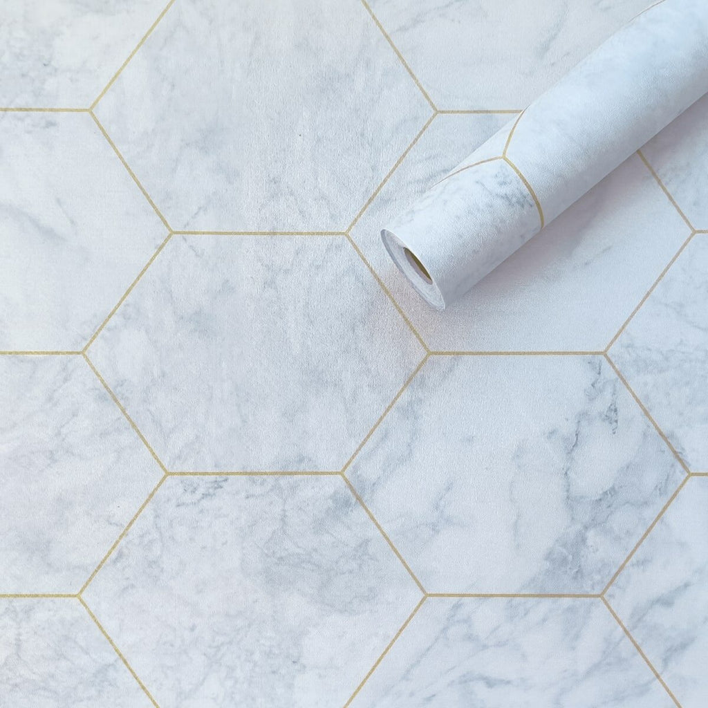 Самоклеюча плівка 0,45х10м х 0,07мм Малахітовий мармур золоті соти SW-00001214