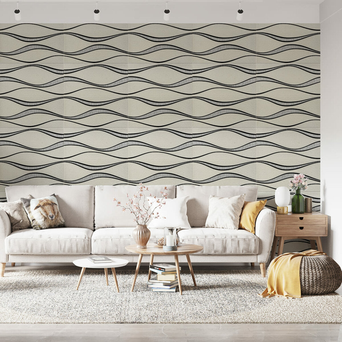 Самоклеюча 3D панель 700x700x5мм Білі хвилі (195) HO-00000767