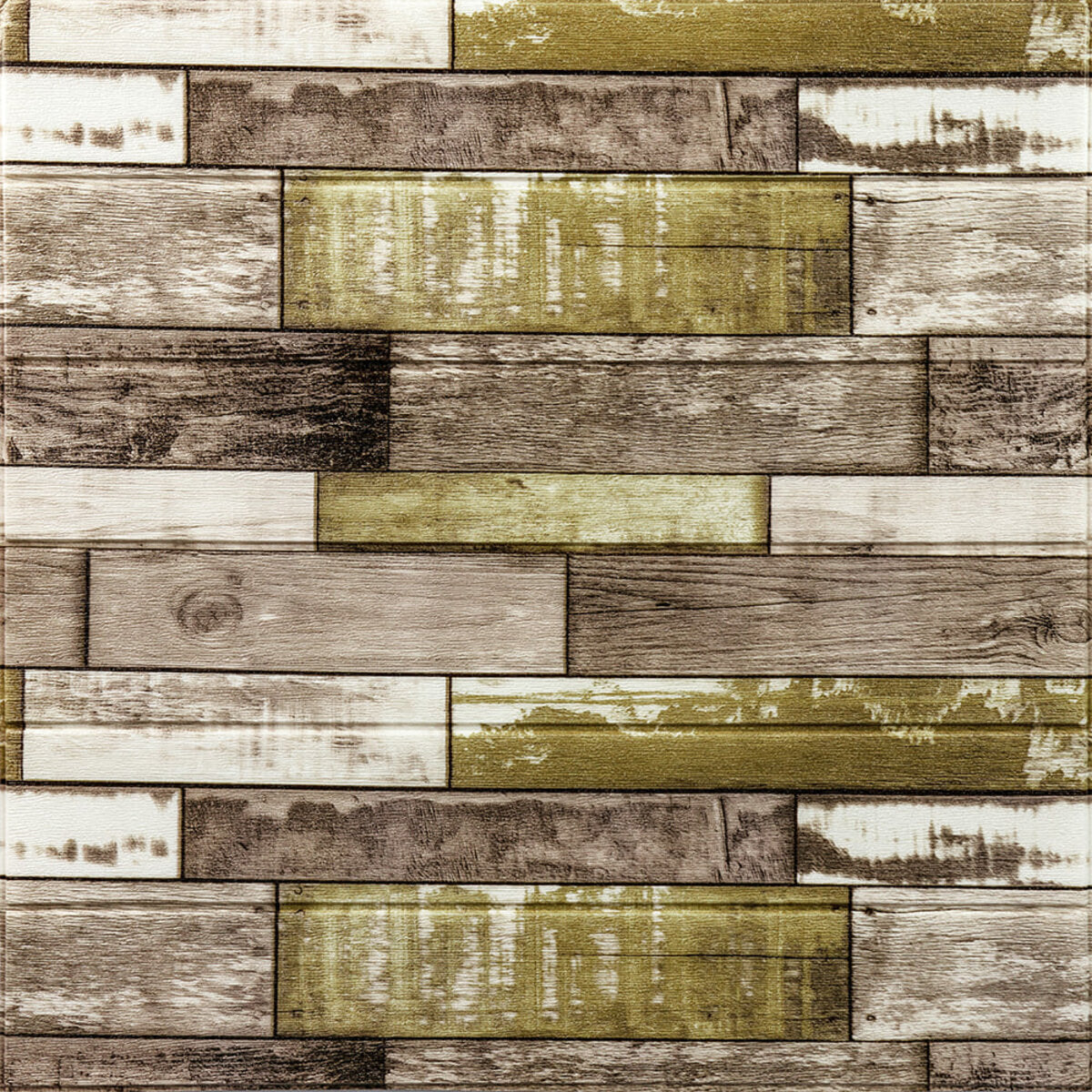 Самоклеюча декоративна 3D панель 700x700x4мм Зелено-коричневе дерево (378) HO-00000883