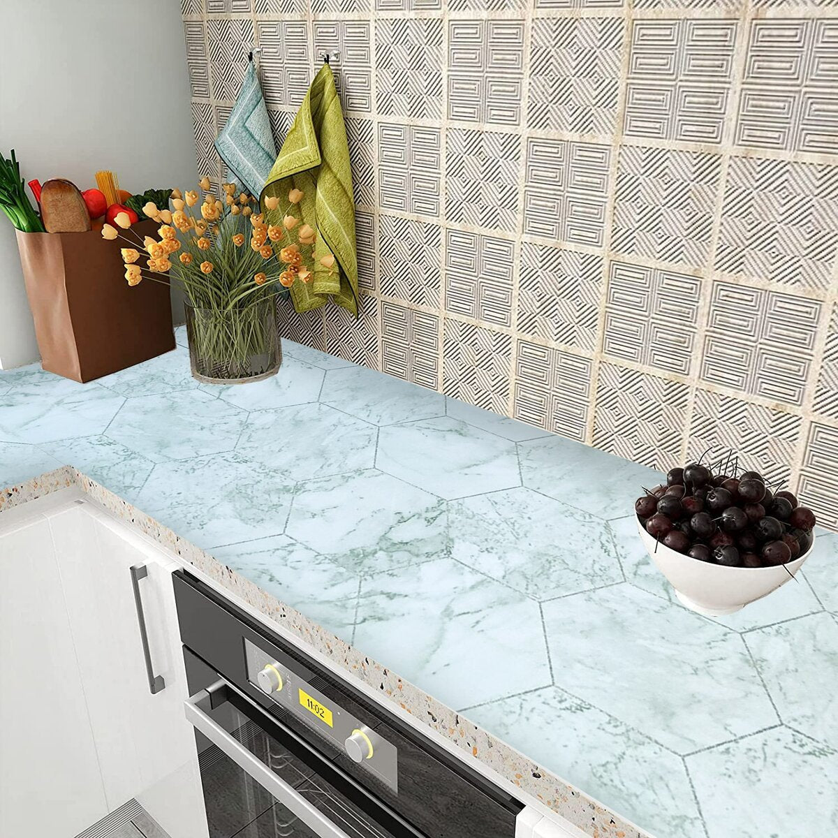 Самоклеюча плівка 0,45х10м х 0,07мм Нефритовий мармур срібні соти SW-00001215