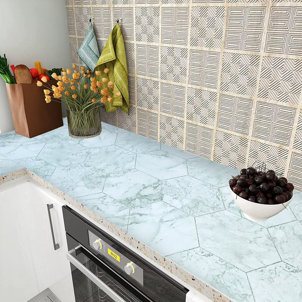 Самоклеюча плівка 0,45х10м х 0,07мм Нефритовий мармур срібні соти HO-00001215