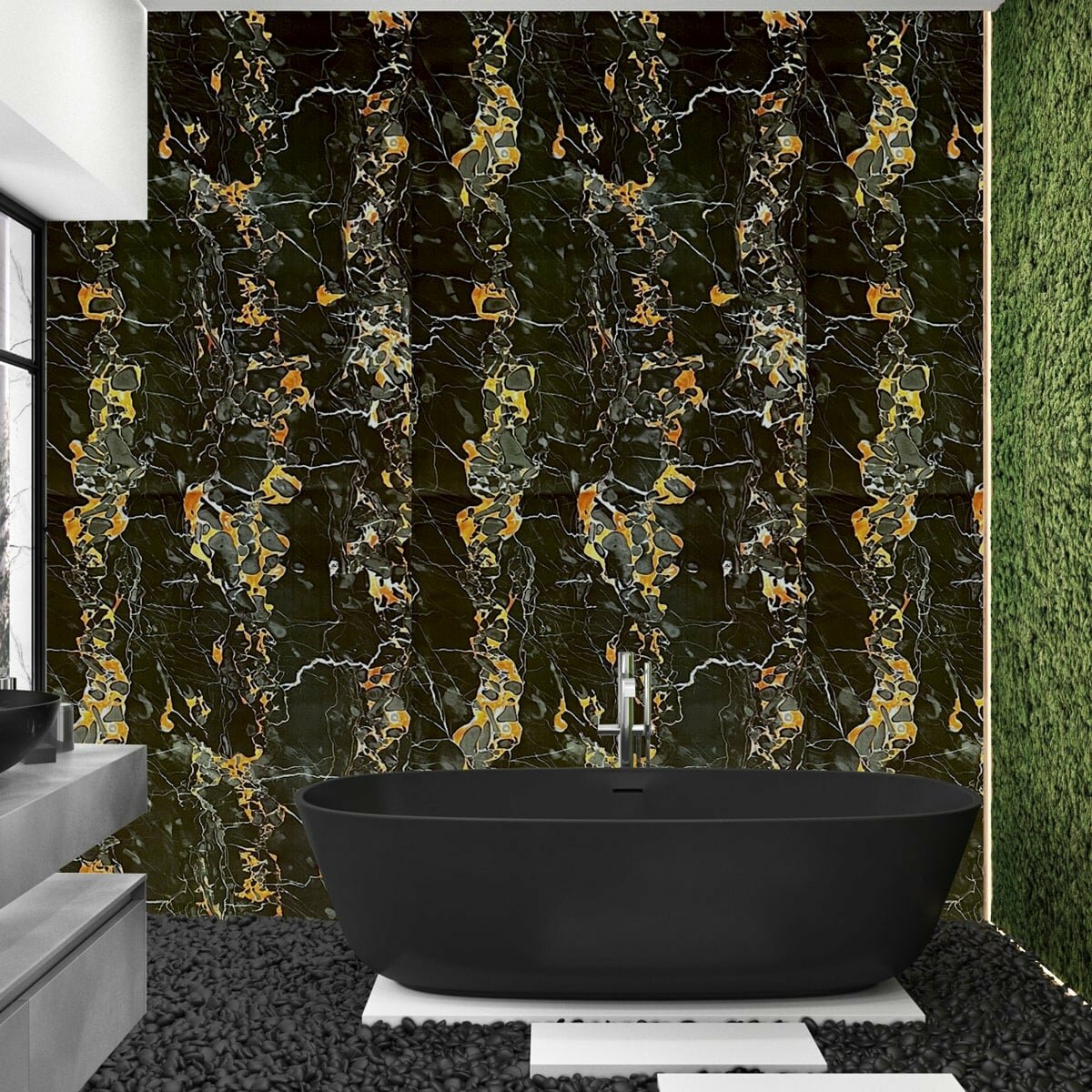 Самоклеюча плівка 0,45х10м х 0,07мм Чорний мармур з жовтим SW-00001282